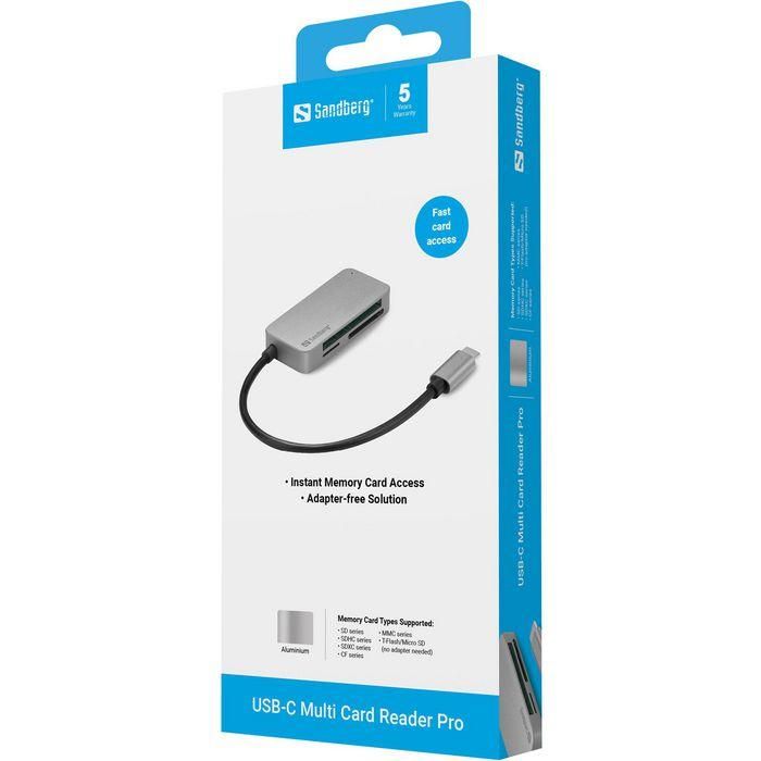 Sandberg Lector de Tarjetas USB-C Multi Formato Pro para Fotos, Videos y Archivos | Copia de Seguridad | Disco Externo 1