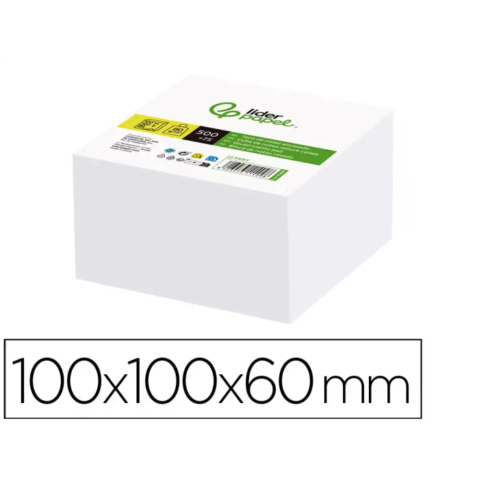 Liderpapel Taco Papel Encolado Blanco 500+75 Hojas 100x100x60 mm 80 gr 0 Liderpapel Taco Papel Encolado Blanco 500+75 Hojas 100x100x60 mm 80 gr 0