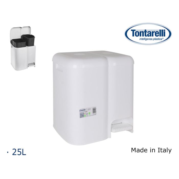 Cubo de basura doble con tapa 25L Patty blanco - Tontarelli (4 Unidades) Cubo de basura doble con tapa 25L Patty blanco - Tontarelli (4 Unidades)