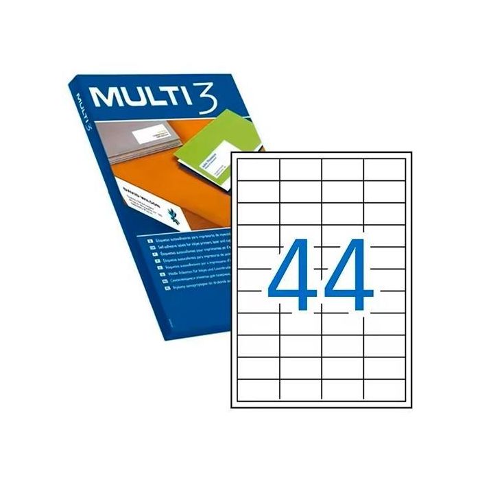 Multi-3 Etiquetas Adhesivas 48,5x25,4 mm para Inkjet y Láser, C-Rectos, 44 x 100H, Blanco
