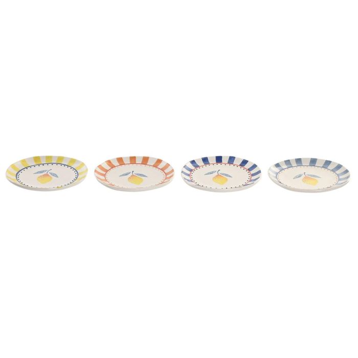 DKD Home Decor Plato Mediterraneo Azul Amarillo Gres 20.5 x 2.8 x 20.5 cm (4 Unidades) 2