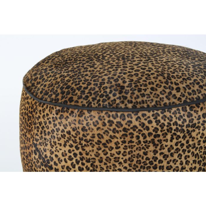 DKD Home Decor Reposapiés Colonial Leopardo Marrón Negro Piel 46 x 50 x 46 cm 2