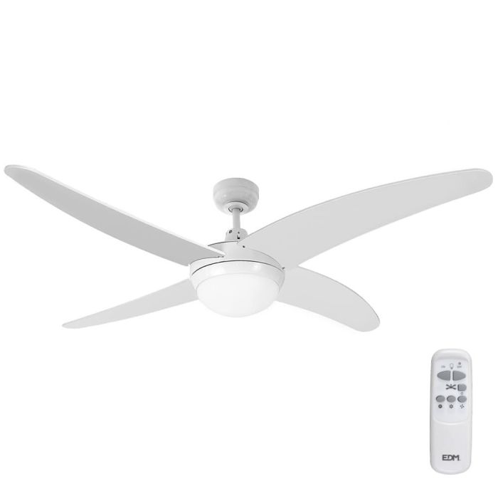 Edm Ventilador de Techo Caspio Ø132cm, 60W, 3 Velocidades, Mando a Distancia, Blanco