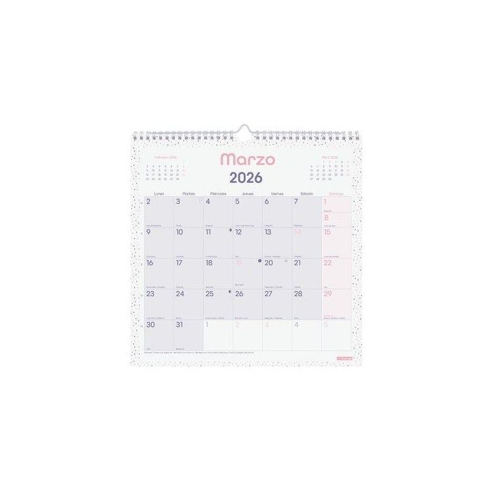Finocam Calendario de Pared para Escribir 30x30 cm MV Chic Morado 2026 – Encuadernado con Espiral, Colgador y Espacio para Notas