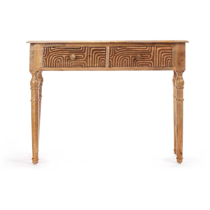 Mesa de Recibidor con 2 Cajones, Curvas Natural, Madera Mango, Marrón - Giftdecor 98x77x42 cm 2