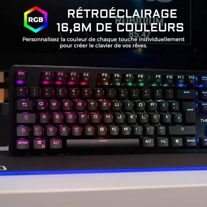 The G-Lab Keyz Rubidium Teclado Mecánico con Interruptor Rojo RGB Personalizable y Reposamuñecas para Gaming 1
