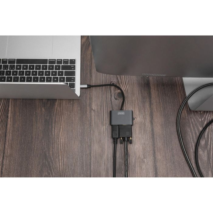 Adapter DIGITUS DP + VGA Adapter 20cm 4K/30Hz Silber Aluminium Gehäuse 1