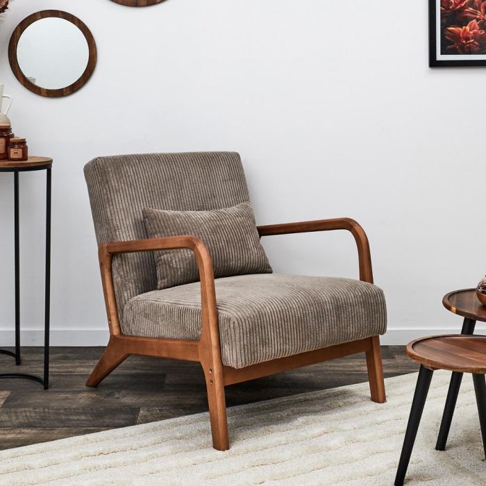 Home Deco Factory Butaca Scott Taupé Colección Cocooning Tapizado Acanalado Poliéster Piel Sintética 64.5x83.5x75 cm 1