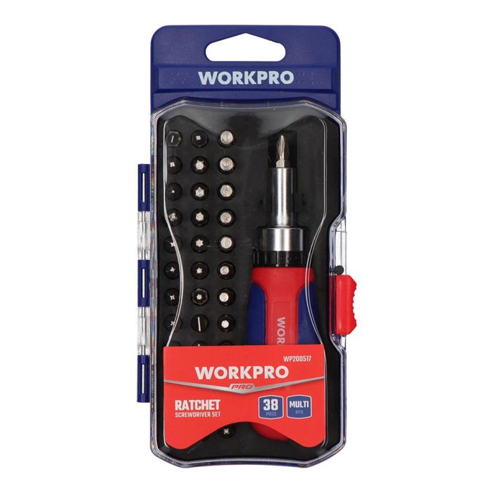 Workpro Destornillador de carraca 38 piezas con puntas planas, Phillips, cuadradas, Pozidrive, Torx y Allen 4 Workpro Destornillador de carraca 38 piezas con puntas planas, Phillips, cuadradas, Pozidrive, Torx y Allen 4