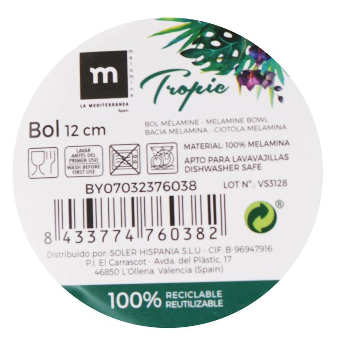 Bol de melamina Tropic 12 cm brillo - La Mediterranea (24 Unidades) 1 Bol de melamina Tropic 12 cm brillo - La Mediterranea (24 Unidades) 1