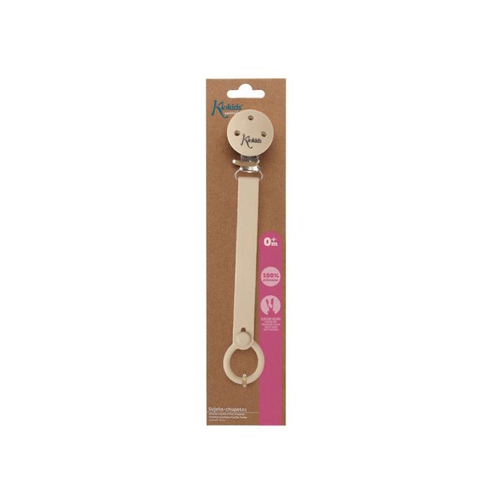 KioKids Sujetachupetes Pinza de Silicona y Acero Inoxidable para Chupetes con Anilla Beige Bebés +0 Meses 4