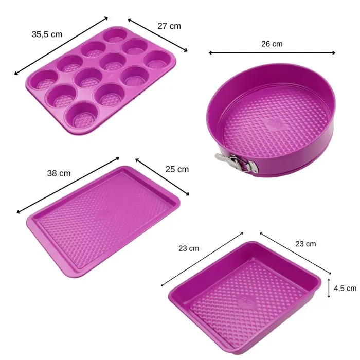 Fackelmann Juego de 4 moldes Tasty Pâtisserie, 23 a 38 cm, Fucsia 2