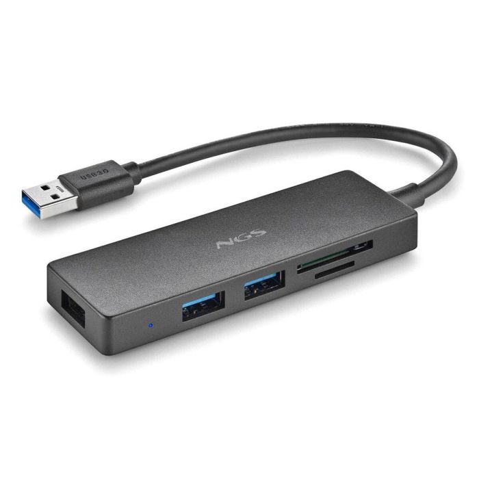 NGS IHUBREADER Hub USB 3.0 de 3 Puertos con Lector de Tarjetas SD y MicroSD, 5 Gbps, Compatible PC y Mac, Diseño Compacto