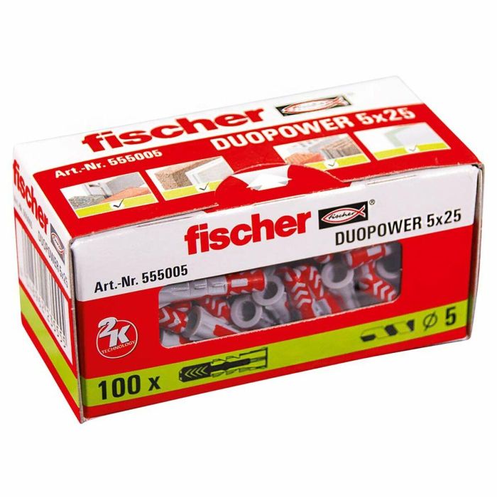 Tacos Fischer DuoPower 555005 Ø 5 x 25 mm Nailon (100 Unidades) 1 Tacos Fischer DuoPower 555005 Ø 5 x 25 mm Nailon (100 Unidades) 1