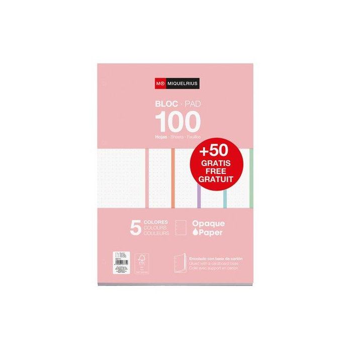 Recambio Miquelrius Notebook 5 A4 100+50H 90Gr Encolado 4 Taladros Dots Pastel