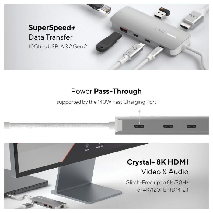 Hub USB Linq Byelements LQ49081PS Blanco Gris 14