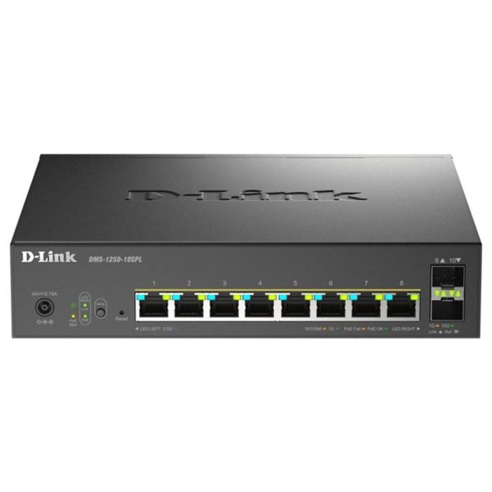 D-Link Switch Dms-1250-10Spl 10 Puertos Gestionado 2.5G Ethernet, 8 Puertos RJ-45, 2 Puertos SFP, PoE, VLAN, QoS D-Link Switch Dms-1250-10Spl 10 Puertos Gestionado 2.5G Ethernet, 8 Puertos RJ-45, 2 Puertos SFP, PoE, VLAN, QoS