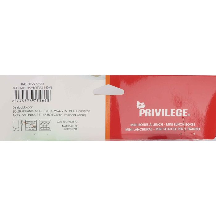 Set de 3 Mini Fiambreras Privilege 140 ml (24 Cajas) 12 Set de 3 Mini Fiambreras Privilege 140 ml (24 Cajas) 12