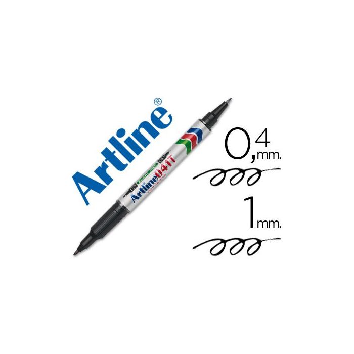 Rotulador Artline Marcador Permanente Ek-041T Negro -Doble Punta 0.4 Y 1.0 mm 12 unidades