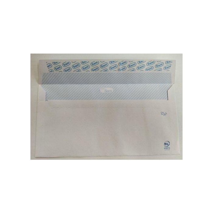 Sobre Sam 115X225 Blanco 90G Open V.Izquierda (Silicona) Especial Laser Caja De 500