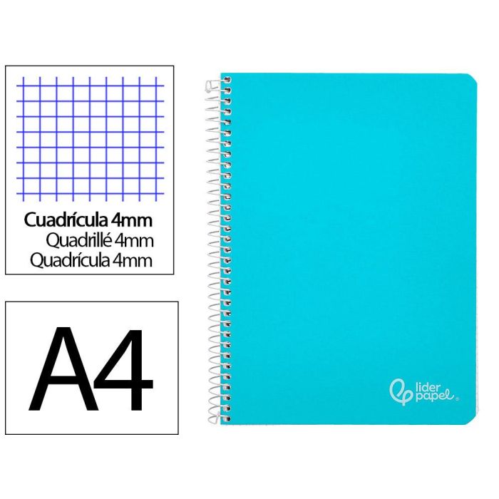 Cuaderno Espiral Liderpapel A4 Witty Tapa Dura 80H 90 gr Cuadro 4 mm Con Margen Color Celeste Cuaderno Espiral Liderpapel A4 Witty Tapa Dura 80H 90 gr Cuadro 4 mm Con Margen Color Celeste