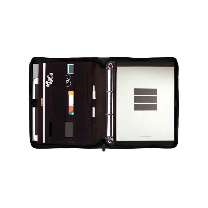 Finocam Portadocumentos Serie 00 J964 Cremallera Con Anillas A4 Poliéster Negro con Bloc Notas y Bolsillo Tablet hasta 10"