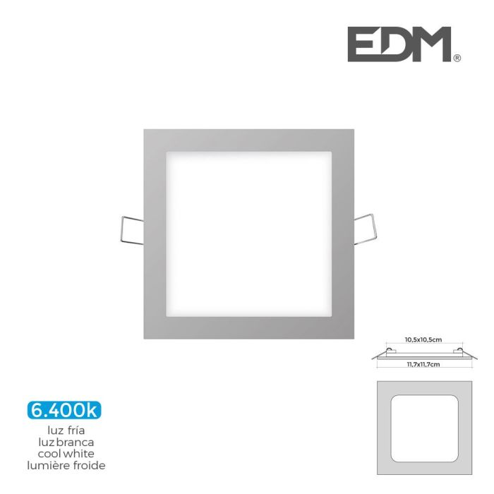 Edm Mini downlight led empotrable cuadrado 6W 6400K luz fría color cromo 11,7x11,7 cm 1 Edm Mini downlight led empotrable cuadrado 6W 6400K luz fría color cromo 11,7x11,7 cm 1