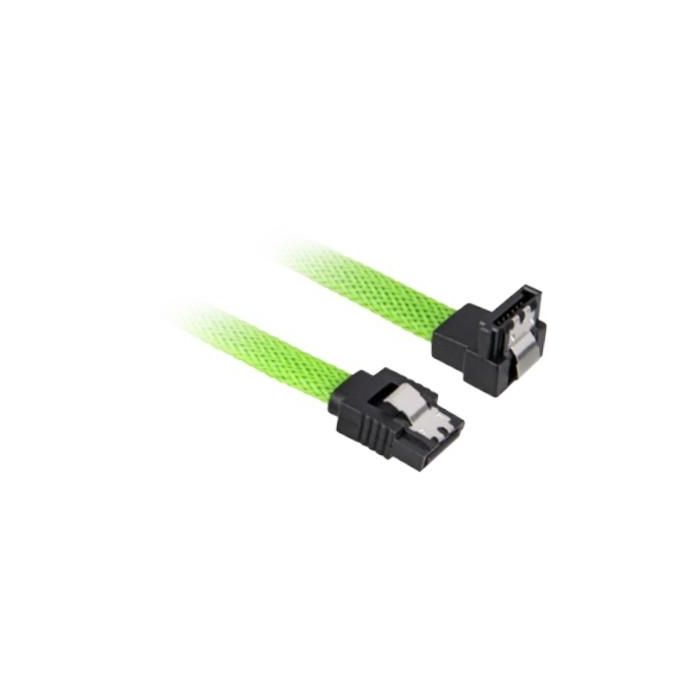 Sharkoon Cable SATA III de 0.45m sleeve 90° Macho/Macho, 7-pin, 6 Gbit/s, Verde/Negro para PC y Discos Duros