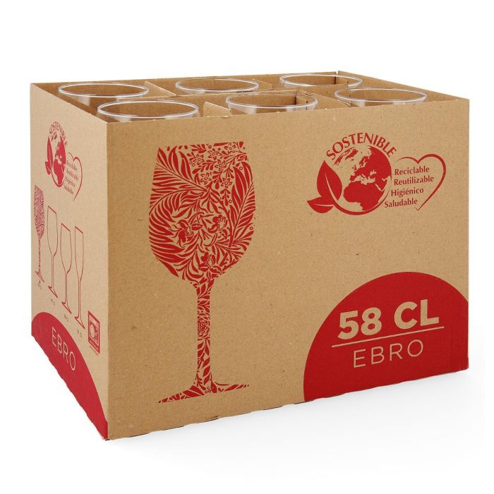 Copa de Vino de Vidrio Ebro 58 cL - Pack 6 Unidades Transparente Brillo - Fabricada en Francia, Apta Lavavajillas 3