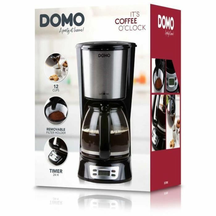 Domo DO708K Cafetera de filtro 1000W, capacidad 1.5L para 12 tazas, con Pantalla LCD, Temporizador 24h, Negra y acero inoxidable 2 Domo DO708K Cafetera de filtro 1000W, capacidad 1.5L para 12 tazas, con Pantalla LCD, Temporizador 24h, Negra y acero inoxidable 2