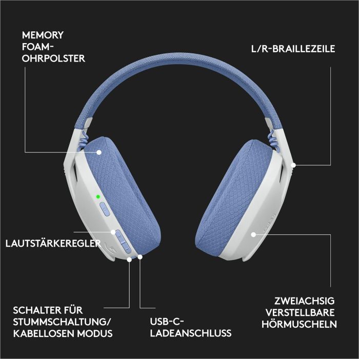 Logitech Auriculares G435 Gaming Inalámbricos Bluetooth/LIGHTSPEED, Sonido Envolvente, Micrófono Integrado, Blanco 9 Logitech Auriculares G435 Gaming Inalámbricos Bluetooth/LIGHTSPEED, Sonido Envolvente, Micrófono Integrado, Blanco 9