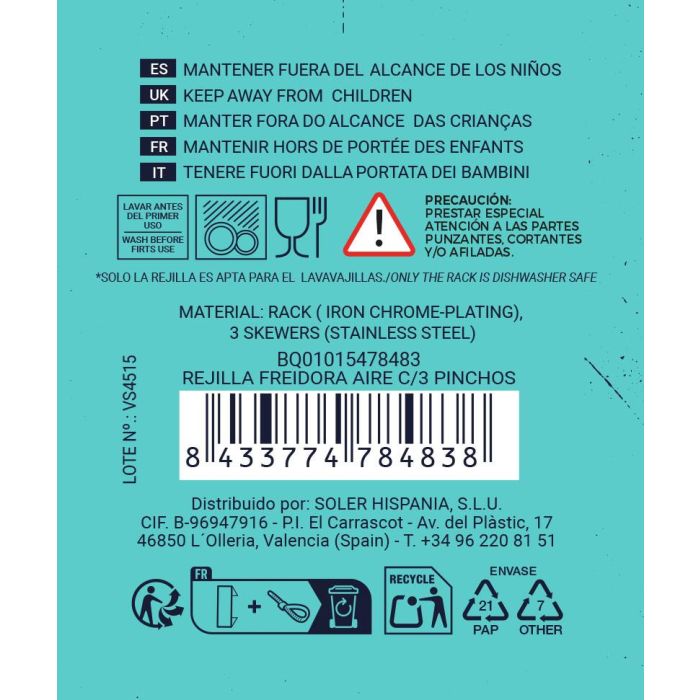 Quttin Rejilla Redonda para Airfryer con 3 Pinchos, 19.5x19.5x5 cm 10 Quttin Rejilla Redonda para Airfryer con 3 Pinchos, 19.5x19.5x5 cm 10