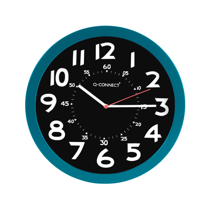 Q-connect Reloj de Pared Redondo de Plástico para Oficina, 30 cm, Color Azul y Esfera Negra 1 Q-connect Reloj de Pared Redondo de Plástico para Oficina, 30 cm, Color Azul y Esfera Negra 1