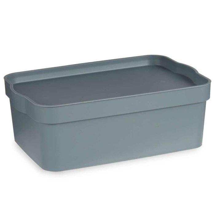 Caja de Almacenaje con Tapa Gris Plástico 6 L (21,5 x 11 x 32 cm) (12 Unidades) 2