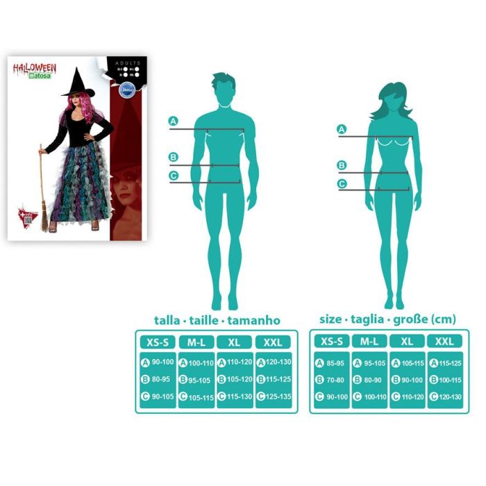 Disfraz Bruja Verde Halloween para Mujer Adulta con Vestido Largo de Tul y Sombrero Talla XS-S 3