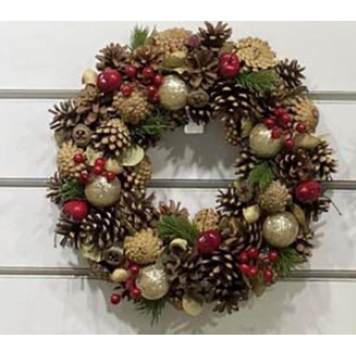 DKD Home Decor Árbol de Navidad Tradicional Marrón Rojo y Dorado 30 cm Alto, Piña y Porexpan, Set de 2 Unidades 1