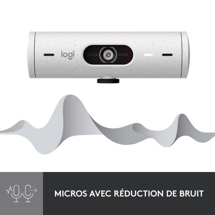 Logitech Webcam Brio 500 1080p 4MP, Autofocus, Rightlight 4 HDR, dFoV 90°, Micrófono Estéreo, Tapa Privacidad, USB-C, Blanco Crudo 3
