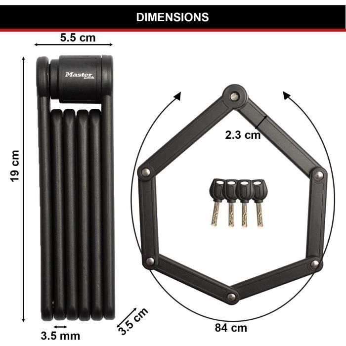 Candado plegable para bicicleta - MASTER LOCK - 8335EURDPRO - Acero endurecido, 4 llaves, soporte incluido 1 Candado plegable para bicicleta - MASTER LOCK - 8335EURDPRO - Acero endurecido, 4 llaves, soporte incluido 1