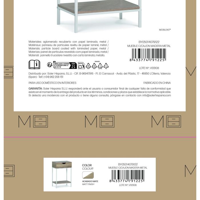 Moblekit Mueble con Cajón de Madera y Metal 45x30x68 cm 4 Moblekit Mueble con Cajón de Madera y Metal 45x30x68 cm 4