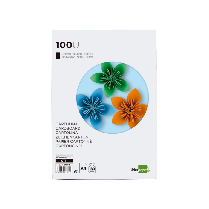 Liderpapel Cartulina A4 180g/m2 Negro Paquete de 100 Hojas 1