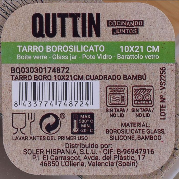 Tarro Boro Cuadrado Bambú Quttin 10x21 cm (12 Unidades) 14 Tarro Boro Cuadrado Bambú Quttin 10x21 cm (12 Unidades) 14