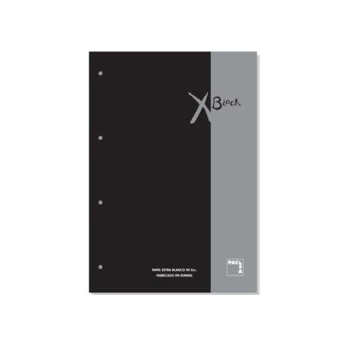 Recambio Pacsa Xblock Encolado A4 80H 90Gr 4 Taladros Cuadric.5X5 Negro (1 Color En Rayado Y Banda) (Set de 5)