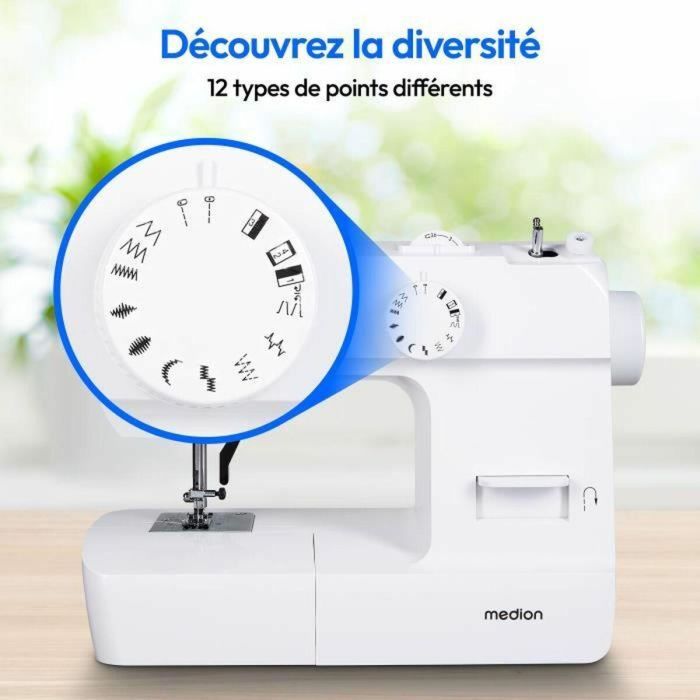 Medion MED4061275230727 Máquina de coser SM 70, 71W, 12 puntadas, 700 rpm, LED, Blanca 3