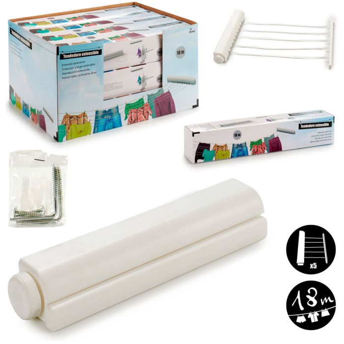 Tendedero Kipit 21940 Blanco Nailon Polipropileno 34,5 x 6 x 6 cm Extensible (12 Unidades) 1