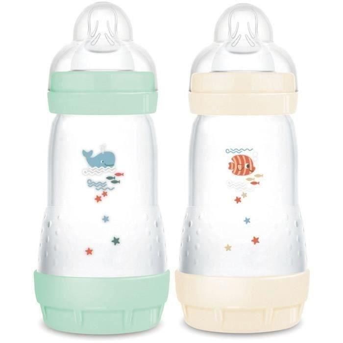 Mam MAM9001616836398 Juego de 2 Biberones Easy Start Clásico Anticólico 260ml con Tetina Flujo 2, Colores Menta y Algodón Mam MAM9001616836398 Juego de 2 Biberones Easy Start Clásico Anticólico 260ml con Tetina Flujo 2, Colores Menta y Algodón