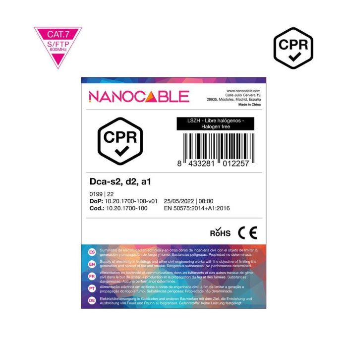 Cable de Red Rígido FTP Categoría 7 NANOCABLE 10.20.1700-100 100 m 5 Cable de Red Rígido FTP Categoría 7 NANOCABLE 10.20.1700-100 100 m 5