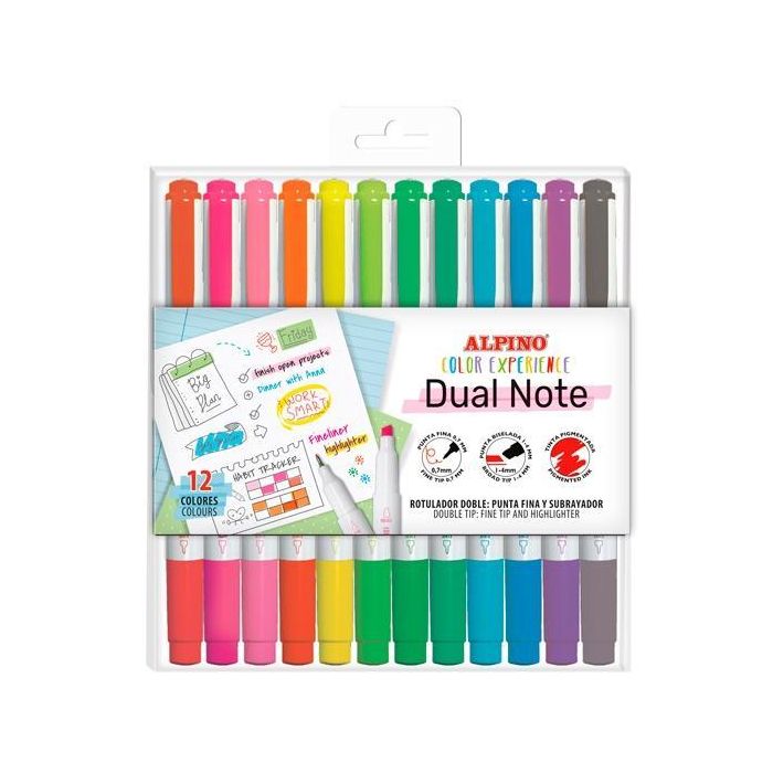 Alpino Rotuladores Dual Note Punta Fina Y Punta Biselada C-Surtidos Estuche 12 Ud