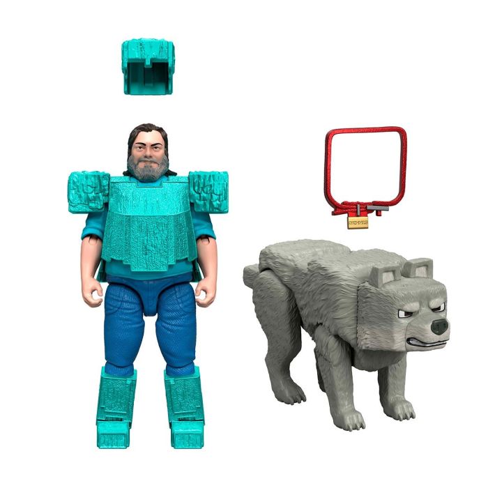 Pack 2 Figuras Steve Y Wolf Minecraft Movie Jfr71 Mattel 2