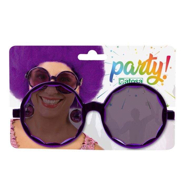 Gafas Redondas Con Bolas Carnaval Moradas Mujer Adulto 1