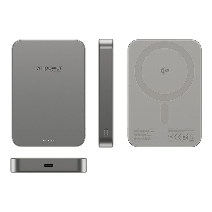 PanzerGlass Empower Bank Cargador Portátil 10000mAh con Carga Inalámbrica 15W y Rápida 20W, USB-C, Color Titanio, Aluminio Reciclado, 70 x 102 x 14.3 mm 4